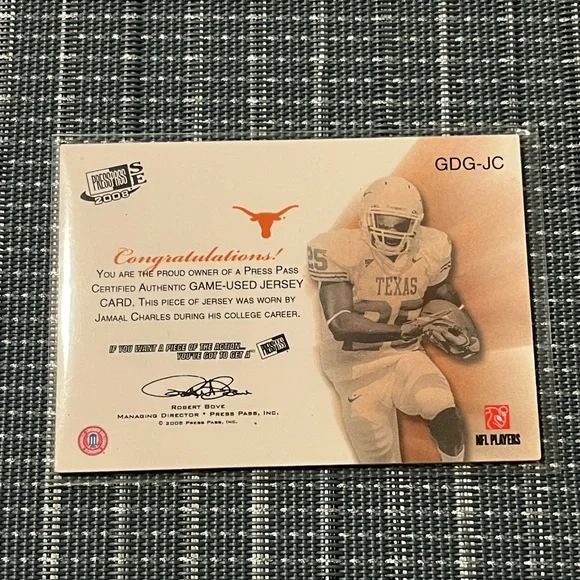 2008 🏈 Jamal Charles Press Pass SE Game Day Gear Jerseys NFL Card, #GDG-JC Qty 1 - Picture 2 of 4